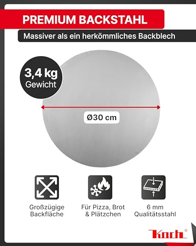 Pizzastahl 30 cm Durchmesser aus 6 mm Qualitätsstahl für Backofen und Grill