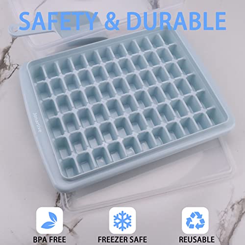 Jonartive Ice Cube Tray For Freezer - 66 X 2 Pcs Square Ice Cube Mold With Lid And Bin - Mini Nugget Ice Holder For Party - Ice Molds With Easy Release - 2 Blue Ice Trays 1 Ice Bucket And Scoop #TOP4