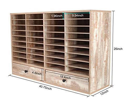 Pag Wood Literature Organizer Adjustable File Sorter Mail Center Magazine Holder Paper Storage Cabinet Classroom Keepers Mailbox With 2 Drawers, 36 Slots, Retro White #TOP3