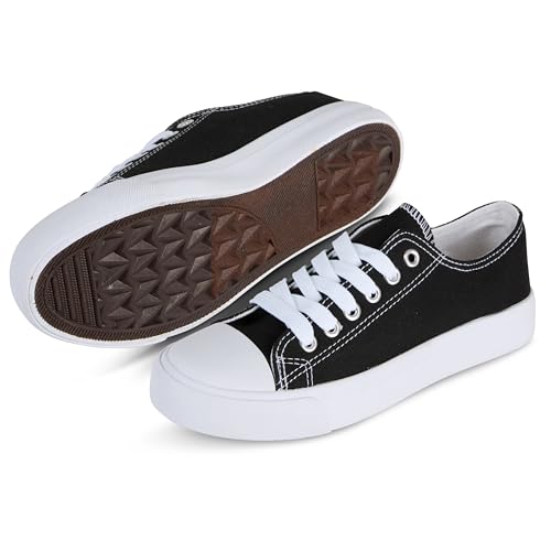 hello basics Canvas Shoes for Women Casual Low Top Black and White Sneakers Fashion Womens Tennis...