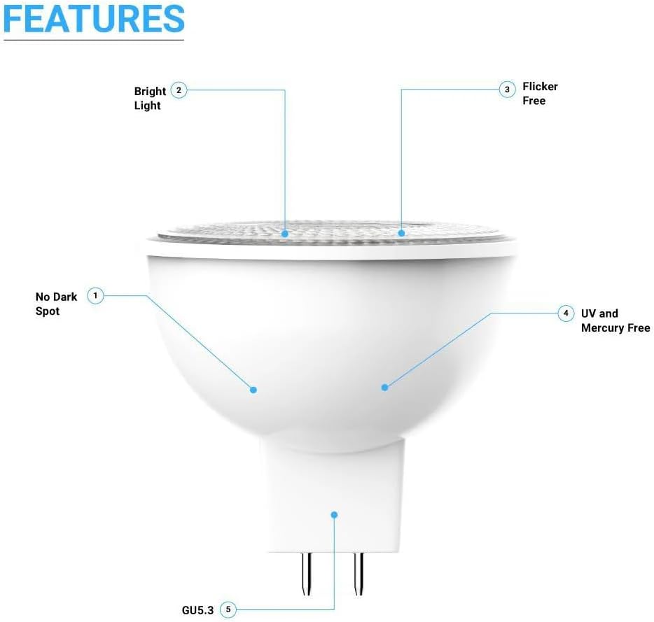 LEDMyplace 6.5W LED MR16 Dimmable Bulbs, Indoor Recessed Light, 3000K Warm White, 500 Lumens, Replacement of 50W, CRI >80, Spotlight Bulb for Living Room, Bedroom, GU5.3 Base, Pack of 6