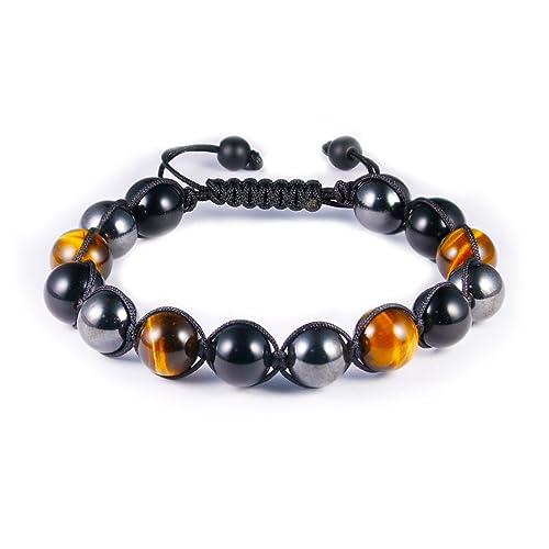 HASKARE Triple Protection Bracelet Gift for Men, Natural Crystal Beads Bracelet Tiger Eye Obsidian Hematite Stone Bracelets, Handmade Mens Jewelry Beaded Bracelets for Protection Anxiety Relax