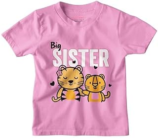 Glad Mumma Little Sister& Big Sister T-Shirt for Kids | 100% Cotton Tiger Print Tee for Girls | Perfect for Family Bondin... Price In India