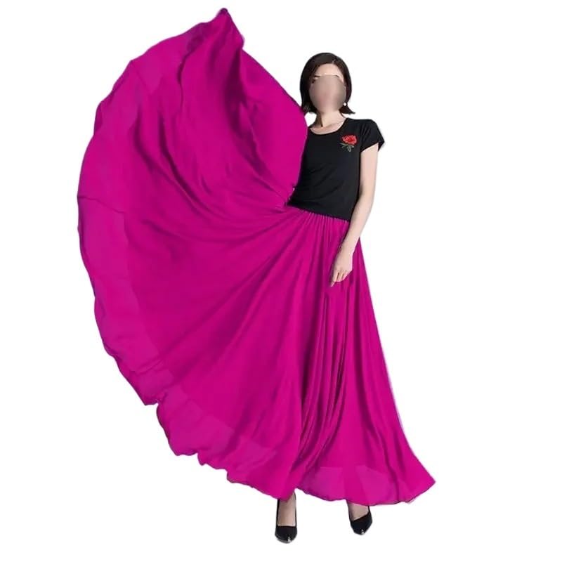 Falda larga para practicar danza, Falda de gasa con vuelo for mujer, 720 grados, doble capa, for baile, playa, multicolor, 80-100 cm