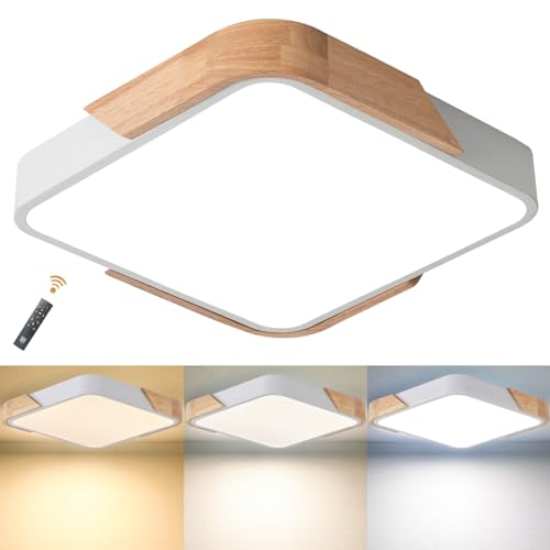 LuFun Ceiling Lights Dimmable 24W, Flush Ceiling Light Indoor Wooden Square Modern Led Ceiling Lights 30cm*30cm for Living Room Bedroom Kitchen Lounge Hallway Home Office(White)