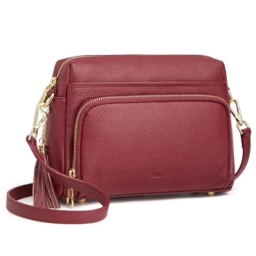 Image of Kattee RFID Genuine Leather Crossbody Bag for Women Small Purse | Top Grain Pebbled Leather. Compact Size. Built-in wallet. Anti-theft design for security. Ideal for daily, travel & work