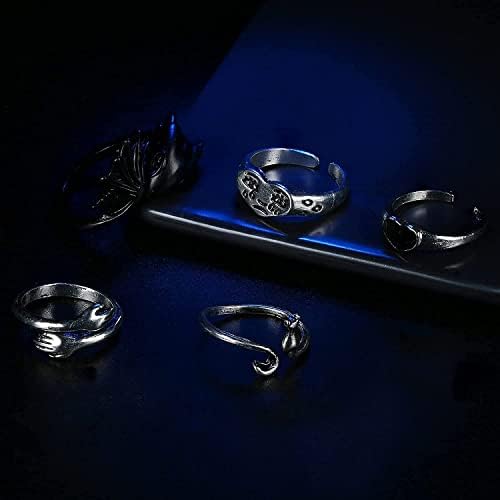 ORAZIO 10-18Pcs Vintage Punk Rings Set Open Adjustable Gothic Rings for Men Women Cool Snake Dragon Claw Octopus Cross Rings Knuckle Rings Set Cute Dainty Rings Gothic Jewellery
