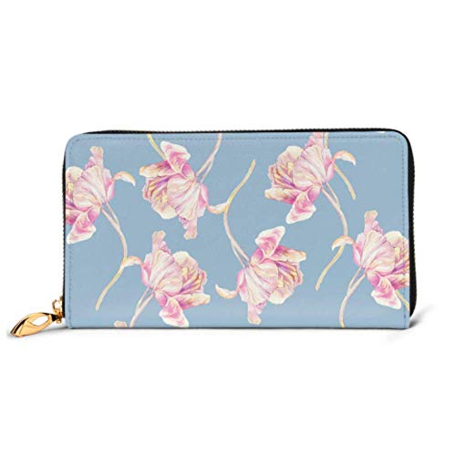 Preisvergleich Produktbild JHGFG Mode Handtasche Reißverschluss Brieftasche Pastell Tulpen Blumen Muster Telefon Kupplung Geldbörse Abendkupplung Blockieren Leder Brieftasche Multi Card Organizer