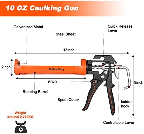 ValueMax Caulk Gun, 22.9cm(9인치) 실리콘 실란트 코킹 건 드립 없음 — 사진 2