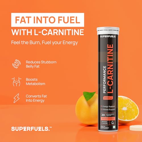Image of L Carnitine Tablets Effervescent 2000mg Supplement | Pre Workout for Men | Fat Burners for men women | Weight Loss Products | L Carnitine Liquid Alternative | Orange Flavour | 20 Effervescent Tablets