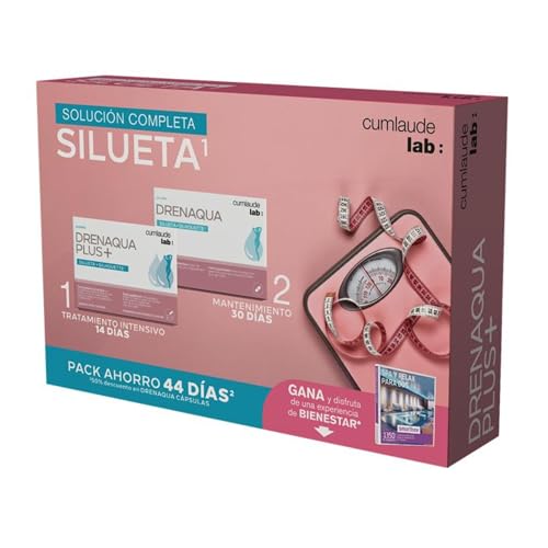 Cumlaude Lab Pack Drenaqua Complemento Alimenticio Diurético 30 Cápsulas y Drenaqua Plus+ 14 Sticks Ayuda al Drenaje y la Retención de Líquidos con Té Verde, Prebióticos, Magnesio y Vitaminas