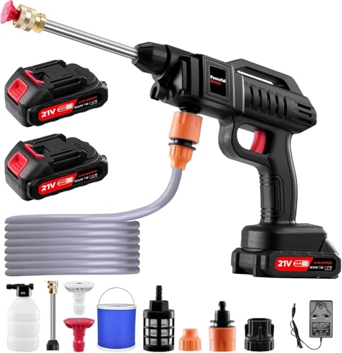 Cordless 21V High Pressure Washer Gun, 1500W Handheld Power Washer with Rechargeable Battery, 16.5ft Hose & Nozzles for Car Wash, Patio Cleaning, Watering