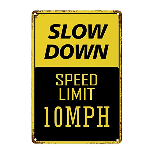 Panneau de signalisation métal Slow Down vintage extérieur 45x30 cm pour route et cour