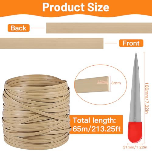 DBREAKS 65m Kunststoff Gewebtes Rattan, Flach, PE-Rattan, Webwerkzeug, Synthetische Rattan Reparaturmaterial, für Outdoor Rattan Möbel Reparatur,Rattan-Stuhl, Tischkorb(Beige)