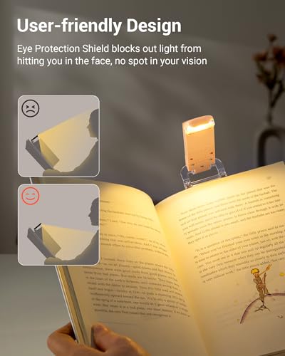 Image of DEWENWILS USB Rechargeable Book Light, LED Clip on Reading Lights for Books in Bed at Night, Portable Bookmark Lamps, 4 Brightness Adjustable, Perfect for Bookworms, Kids (Peach Fuzz)