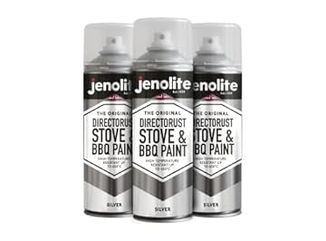 JENOLITE Directorust BBQ and Stove Spray Paint | SILVER | Very High Temperature Paint - 400 Degrees C | Barbecues, Stoves, Fireplaces, Automotive and More | 3 x 400ml