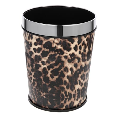 Image of ABOOFAN 5L Household Leopard Trash Can, Retro Open-Top Trash Bin with Removable Bag Ring, Small Garbage Bin Waste Paper Holder for Living Room, Bathroom, Kitchen
