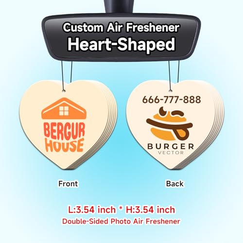 Image of Bulk Custom Car Air Fresheners with Logo or QR Code | Personalized Branded Gifts; 10-1000 Pcs Bulk Orders; Double-Sided Print; Scent Choice Available; Heart Shape