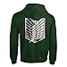 Ripple Junction Attack on Titan Men's Full Zip-Up Hooded Sweatshirt Survey Corps AOT Anime Fleece Hoodie Dark Green X-Large