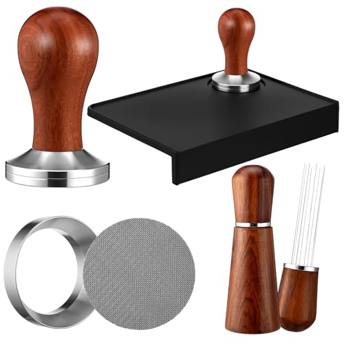 Acellegic 5 Pcs 51mm Espresso Accessories Kit Coffee Tamping Mat Spring Loaded Calibrated Tamper 316 Stainless Steel WDT Espresso Dosing Funnel and Puck Screen Set Coffee Stirrer for Barista