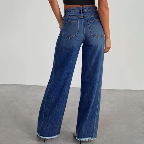Mid Rise Jeans for Women Cinch Baggy Wide Leg Jeans Woman Trendy Mom Barrel Jean Stretchy Raw Hem Boyfriend Jean4