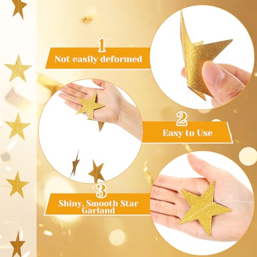 Image of Spakon 65 Feet Glitter Star Paper Garland Banner Hanging Decoration Star Streamers Double Side 2026 Graduation Decorations for Wedding Birthday Festival New Year Party Decoration(Glitter Gold)
