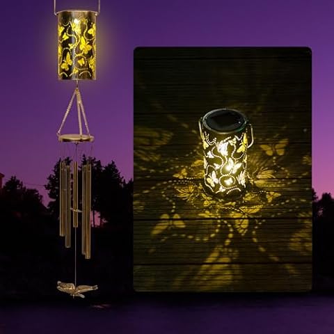 Butterfly Wind Chime, Solar Lanterns Outdoor Waterproof Butterfly Garden Decor Gifts for Women Mom Grandma Hanging Solar Lights Metal Solar Decoration Outside for Yard, Patio, Backyard, Porch Cover