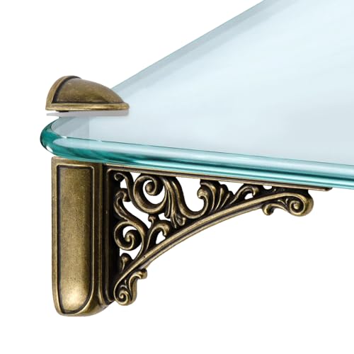 Chinflly 2 Pcs Adjustable Glass Floating Shelf Brackets High Load Capacity Shelf Holder Wall Mount Fit for 0.24"-1.57" Thick Glass Clamps Clip for Bathroom Kitchen Office, Antique Bronze