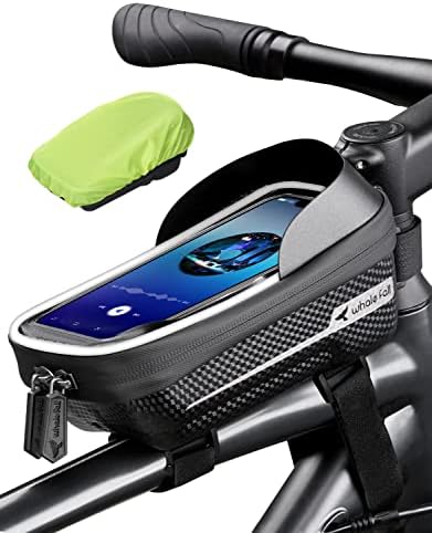 2023 Hard Casing Bike Bag, Bike Accessories for Adult Bikes,Gifts for Men, Mens Gifts for Birthday,Bicycle Enthusiasts,Sturdy / Lighter / Waterproof, 4” - 6.9” Cellphone, Black - Reflective Strip, H1