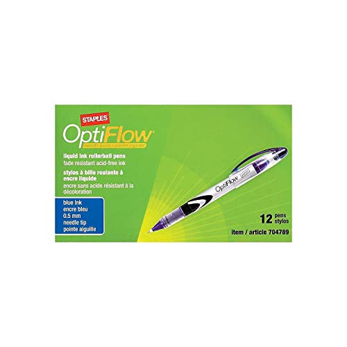 Staples 704789 Optiflow Needle-Tip Rollerball Pens Fine Point Blue Dozen (15195)