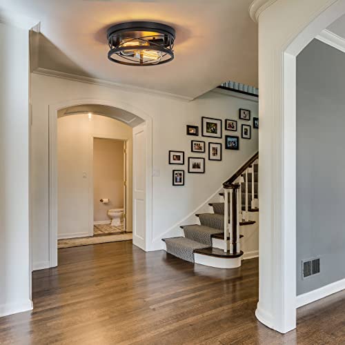 Farmhouse Flush Mount Ceiling Light 2-Light Black Ceiling Light Fixtures Industrial Metal Cage Flush Mount Ceiling Light For Hallway, Kitchen, Foyer Bedroom Living Room Laundry #TOP5
