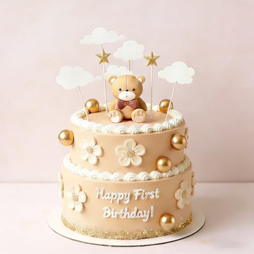 CeroDimo 12 PCS 3D Teddy Bear Cake Topper Cute Baby Bear Cake Decorations with Balls for Baby Shower Birthday Party Cake Decorations
