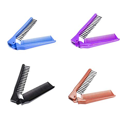 Louise Maelys Portable Travel Folding Hair Brush Compact Pocket Hair Comb Double Headed Anti-static Comb