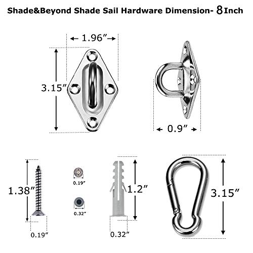 Shade&Beyond Shade Sail Hardware Kit for Rectangle and Square Heavy Duty Sun Shade Sails Installation 8 Inches for Deck Garden Lawn Patio