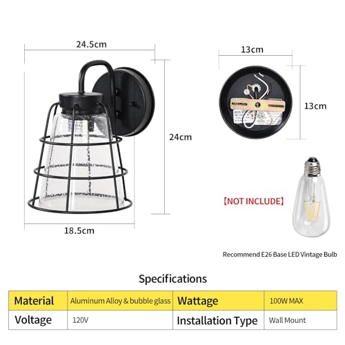 Exterior Wall Light Fixture for Porch Garage Doorway Entryway Courtyard Corridor Hallway, Waterproof Outdoor Wall Lamp Sconce with Opened Bottom, Outside House Wall Mount Lighting