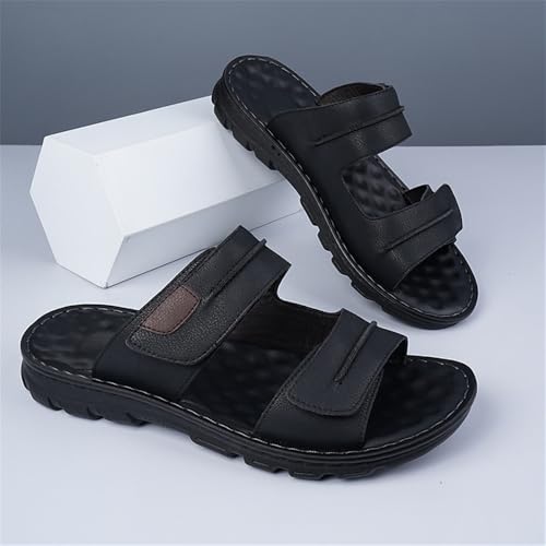 Men's Leather Slides Open Toe Outdoor Slippers Comfort Casual Flip Flops Summer Fisherman Slip On Sandals for Men4