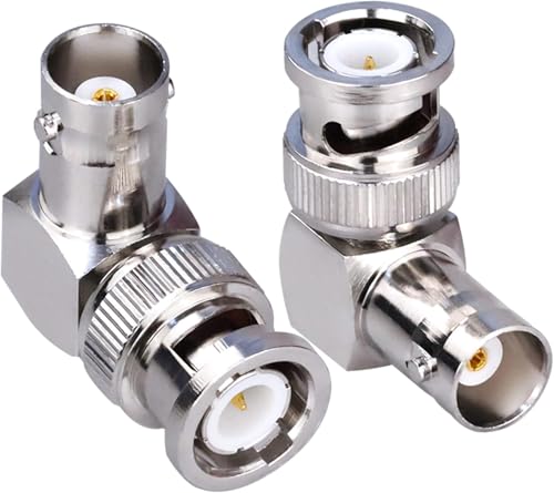 Image of MX BNC Male to BNC Female Right-Angle Adapter - 90 Degree RF Coax Connector for CCTV, Video, Test Equipment & Antenna Systems Pack of 2