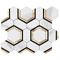 Diflart 10-Pack Peel and Stick Backsplash Tile, White and Gold, Hexagon, Marble Veins with PVC Mixed Metal, Stick on Backsplash for Kitchen and Bathroom, Self Adhesive Wall Tiles
