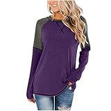 Damen Oberteile,Hevoiok Mode Sexy Freizeit Winter Herbst Sweatshirt Hemdbluse Patchwork Tunika Langarm Bluse Tops T-Shirt (Marine, XL)
