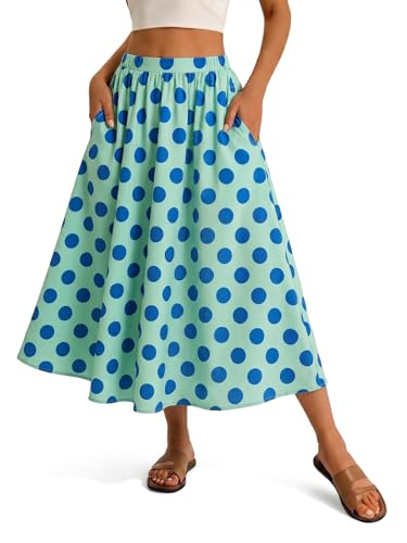 Image of Cicy Bell Womens Summer Striped Maxi Skirts A-Line Beach Vacation Outfits | Elastic Waist, Side Pockets, Flowy, Midi Length, Color Contrast, Trendy Casual