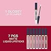 QiBest 8pcs Matte Liquid Lipstick with Lip Plumper Makeup Set Velvety Long Lasting High Pigmented Nude Waterproof Lip Gloss Kit Girls Women Make Up Gift Set