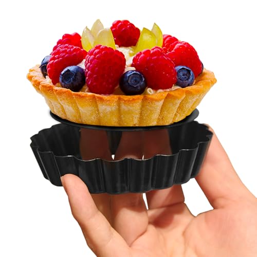 image for CFGUK 6 Pack Mini Tart Pans 4 Inch with Removable Bottom Round Non-sti