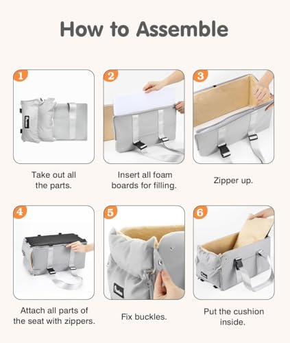 Pawaboo Hunde Autositz für kleine Hunde, Mittelkonsolen-Hundesitzerhöhung, Verdicktes Hundeautositz mit Weichem Plüsch, Hundbett mit Befestigung und Sicherheitsleine, bis zu 15lbs, Grau + Beige