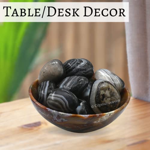 Image of Certified Black Hakik Crystal Healing Tumbled Stone, Natural Polished Crystals for DIY Crafts, Manifestation, Meditation, Pooja Feng Shui and Reiki Healing (30 Grams)