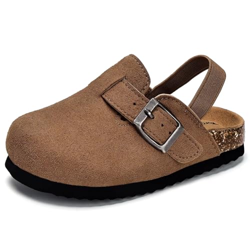 Image of Torotto Kids Suede Clogs Toddler Boys Girls Cork Footbed Clogs with Arch Support & Adjustable Straps for Indoor & Outdoor