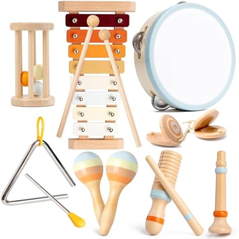 Baby Musical Instruments, Montessori Wooden Toys for Toddlers 1-3, Neutral Colors Percussion Instruments, Modern Boho Xylophone for Kids, Preschool Educational Baby Musical Toys Cover