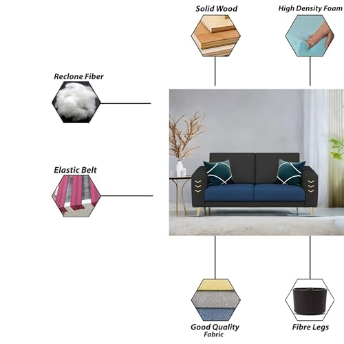 Image of Casaliving Falco 2 Seater Sofa Set for Living Room (Blue Black Fabric) Premium Fabric Sofa