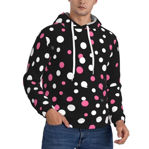 ERSDWRE Sudadera de forro polar con estampado de lunares negros, sudadera de manga larga con bolsillos para hombre y adulto, Negro, XXL