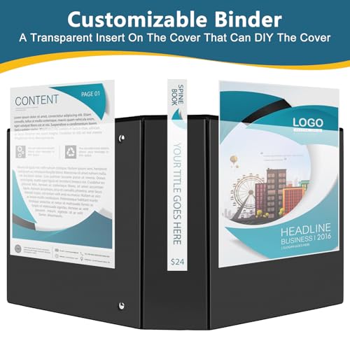 CIXILDTS 3" 3 Ring Binder, Standard 3-Inch Slant-D Ring Binder Fit Letter Size Paper, Presentation View Binders, 6 Packs, Black by CIXILDTS - Image 5