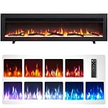 FLAMEKO Dilton 50"/127cm 3-in-1 Electric Fireplace With Logs & Crystals, Freestanding, Wall Mounted, Recessed, 9 Colour Flame Effect, Media Wall Compatible, 900W - 1800W Heater, Remote